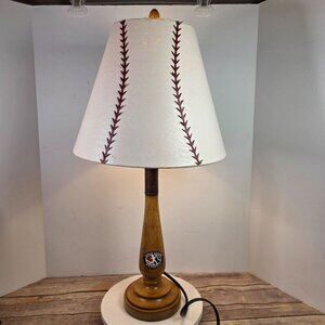 Vintage Little League Baseball Bat Lamp With Baseball Stitch Shade